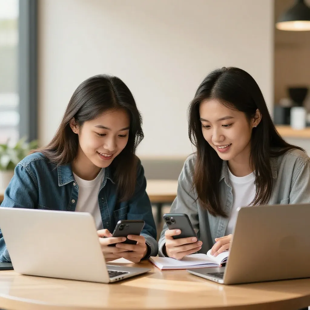 Students working together in a cafe